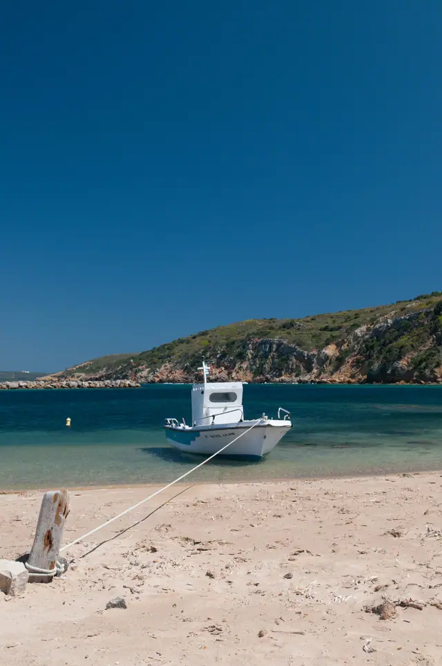 Limnionas beach in Kos, featuring a mixed shoreline with moderate water conditions