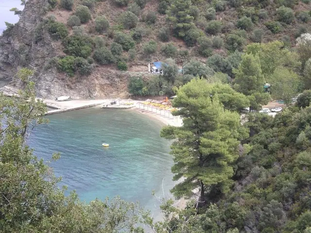 Zografou Beach in Chalkidiki, featuring a mixed shoreline with calm water conditions