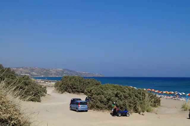 Lagada Beach in Kos, featuring a sandy shoreline with moderate water conditions