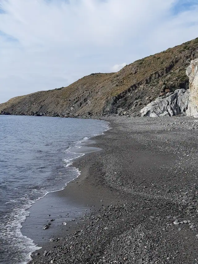Therma beach in Kos, featuring a sandy shoreline with moderate water conditions